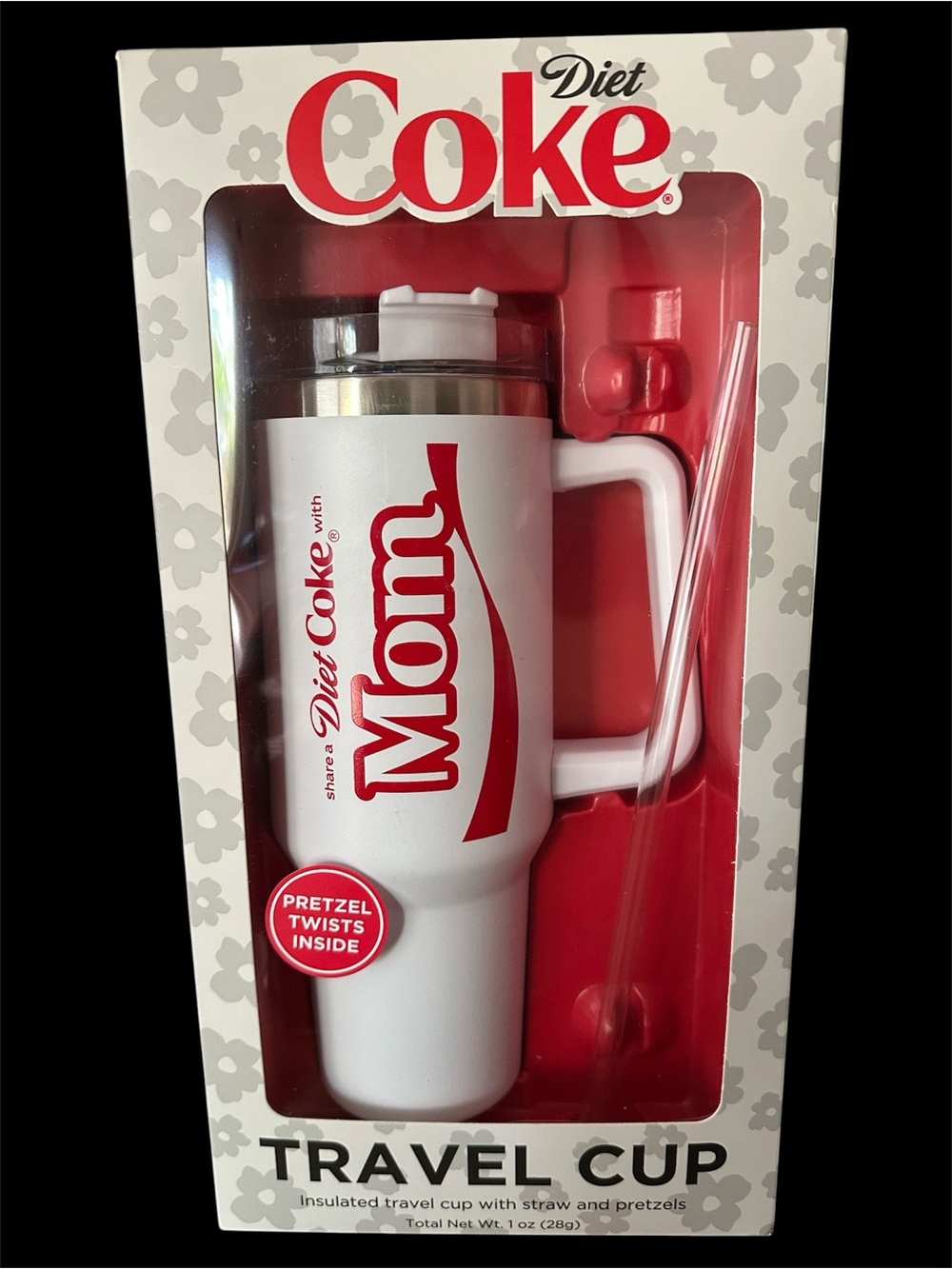 Coca Cola Diet Coke White and Red "Mom" Travel Cup with Straw